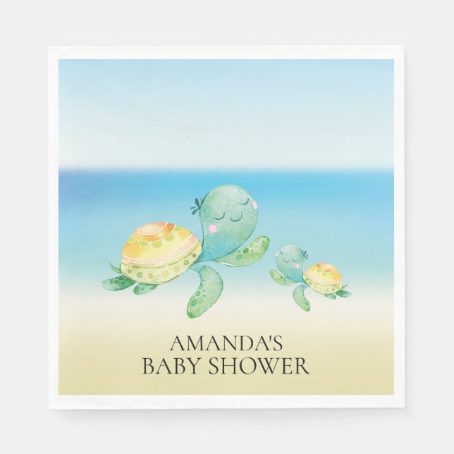 Sea Turtle Neutral Baby Shower Paper Napkins (Front)