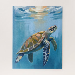 Sea Turtle Ocean Animal Watercolor Jigsaw Puzzle