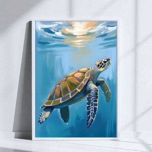 Sea Turtle Ocean Animal Watercolor Poster