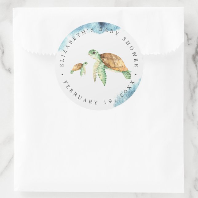 Sea Turtle | Ocean Baby Shower Favour Classic Round Sticker (Bag)