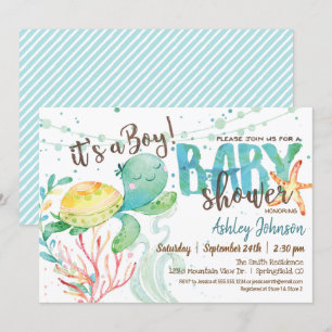 Sea Turtle, Ocean Baby Shower invitation, Boy Invitation