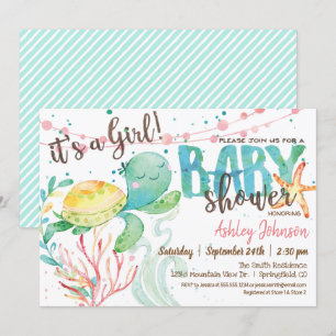Sea Turtle Ocean Baby Shower invitation, Girl Invitation