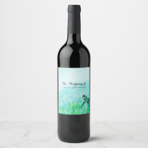 Sea Turtle Ocean Beach Art Custom Wedding Wine Wine Label