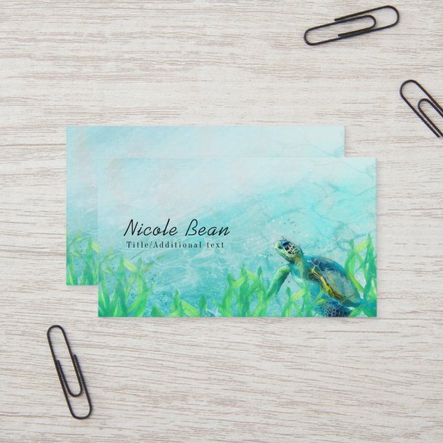 Sea Turtle Ocean Beach Art Elegant Tropical Chic Business Card (Front/Back In Situ)