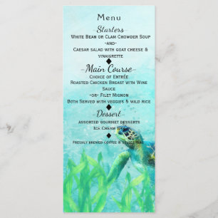 Sea Turtle Ocean Beach Art Elegant Wedding Menu