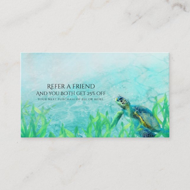 Sea Turtle Ocean Beach Elegant Refer a Friend Referral Card (Front)