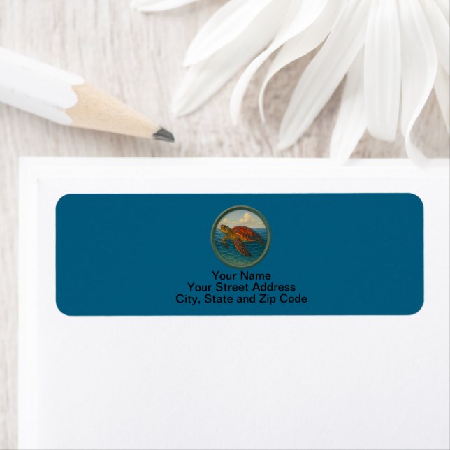Sea Turtle Ocean Blue Address Labels (Insitu)