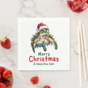 Sea Turtle Ocean Christmas Hat Xmas Napkin