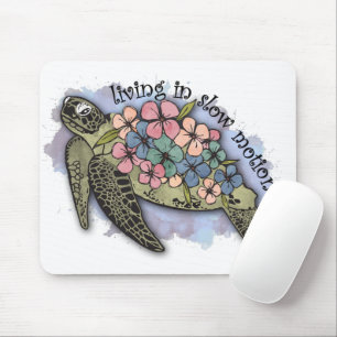 Sea Turtle Ocean Flowers Typography Slow Motion Mouse Mat