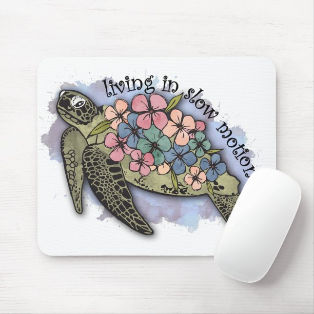 Sea Turtle Ocean Flowers Typography Slow Motion  Mouse Mat (With Mouse)