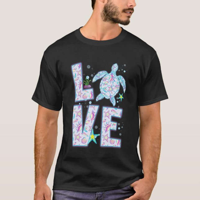Sea Turtle Ocean Love Hologram Hippie Costume T-Shirt (Front)