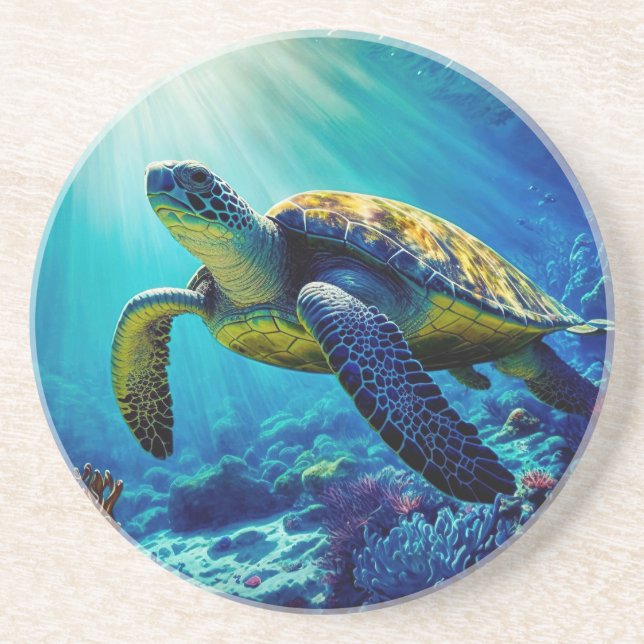 Sea Turtle Ocean Marine Life Beach Nature Animals Coaster (Front)