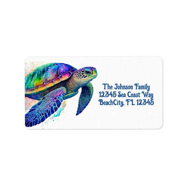 Sea Turtle Ocean Marine Life Beach Nature Animals Label (Front)