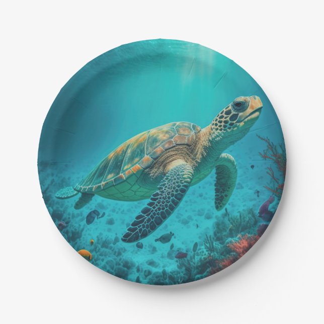 Sea Turtle Ocean Marine Life Beach Nature Animals Paper Plate (Front)