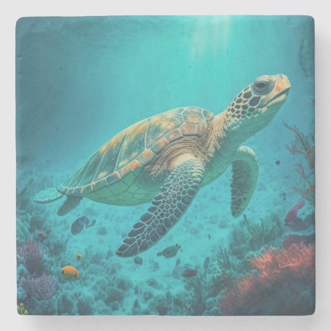 Sea Turtle Ocean Marine Life Beach Nature Animals Stone Coaster (Front)