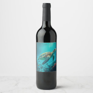 Sea Turtle Ocean Marine Life Beach Nature Animals Wine Label