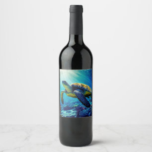 Sea Turtle Ocean Marine Life Beach Nature Animals Wine Label