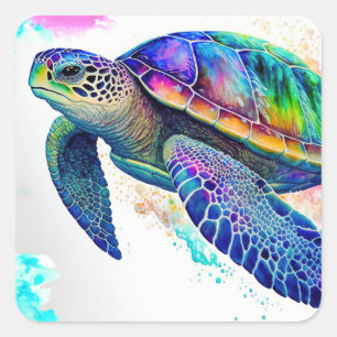 Sea Turtle Ocean Marine Life Beach Nature Square Sticker