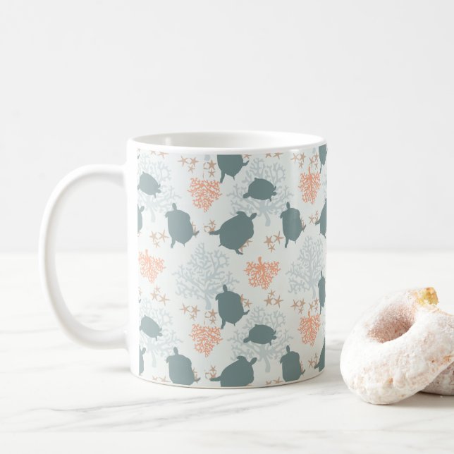 Sea Turtle Ocean Pattern Art Coffee Mug (With Donut)