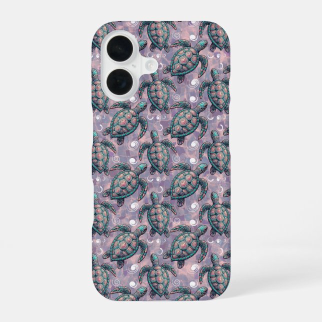 Sea Turtle Ocean Pattern iPhone 16 Case (Back)