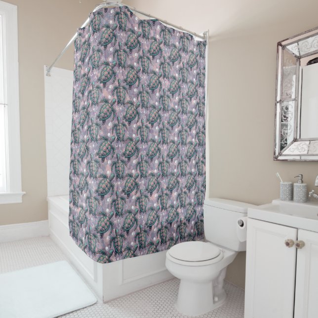 Sea Turtle Ocean Pattern Shower Curtain (In Situ)