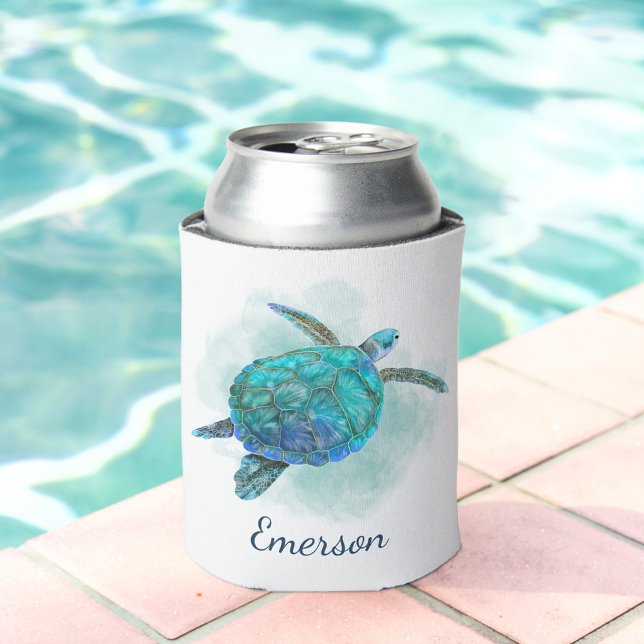 Sea Turtle Ocean Watercolor Personalised Can Cooler (Creator Uploaded)