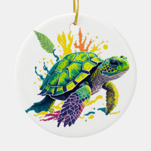 SEA TURTLE ON A SUMMER'S DAY   CERAMIC TREE DECORATION