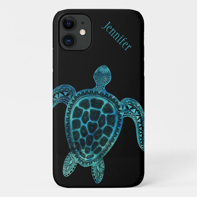 Sea Turtle on Black Case-Mate iPhone Case (Back)
