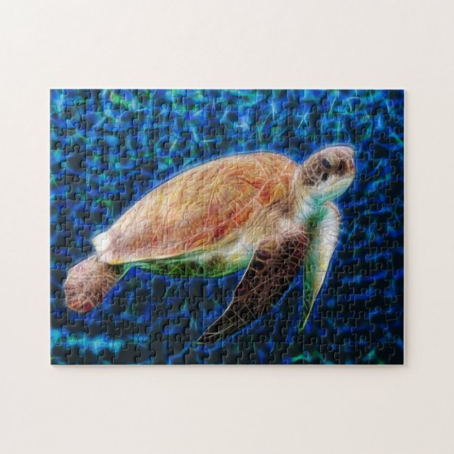 Sea Turtle on Blue Background Honu Jigsaw Puzzle (Horizontal)