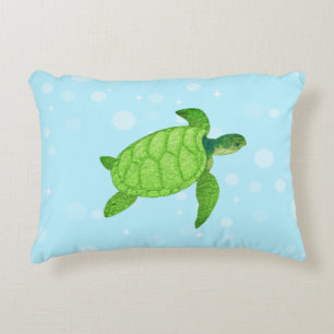 Sea turtle on light blue background decorative cushion