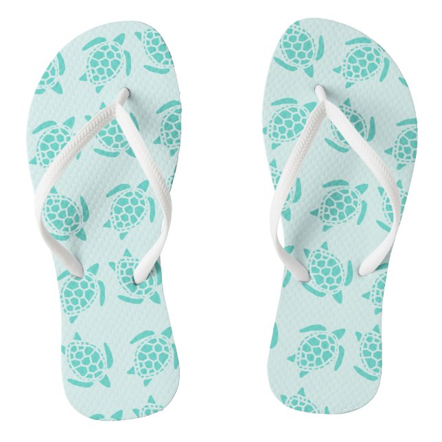 Sea Turtle on Ocean Blue Nautical Wedding Flip Flops (Footbed)