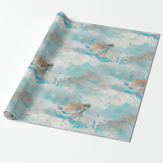 Sea Turtle on Ocean Blue Watercolor Nautical Wrapping Paper