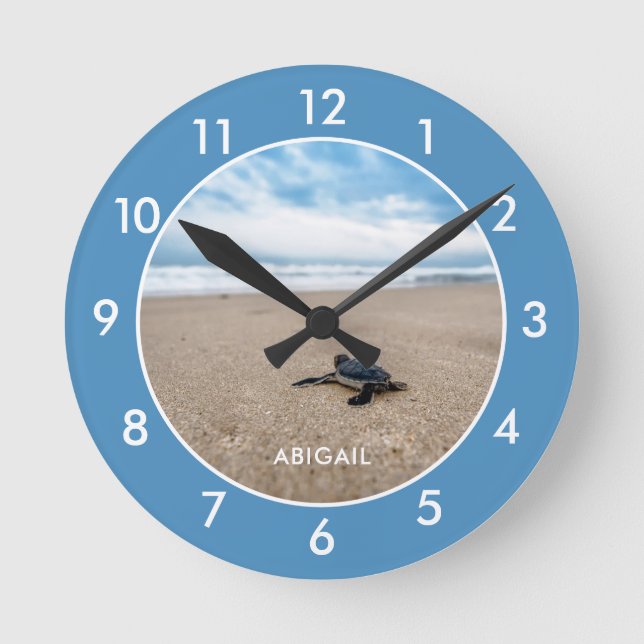 Sea Turtle on the Beach Custom Round Clock (Front)