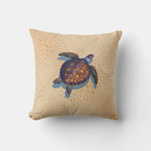Sea turtle on the beach Throw Pillow