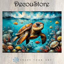 Sea Turtle on the Ocean Floor - Decoupage