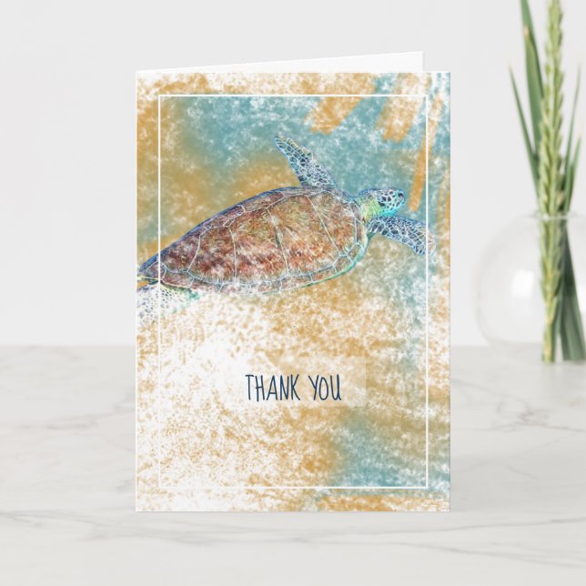 Sea Turtle Painted Art Thank You Card (Front)