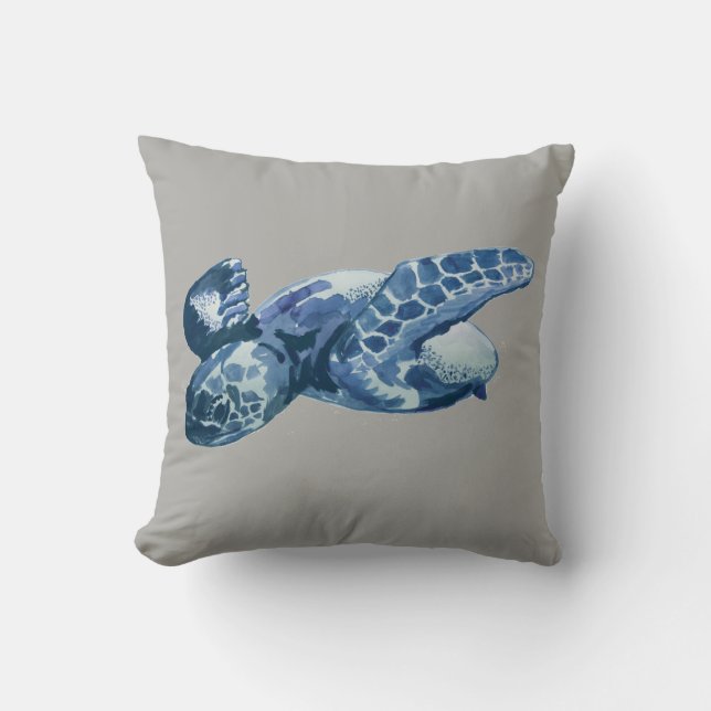Sea Turtle Painting Grey Pillow (Front)