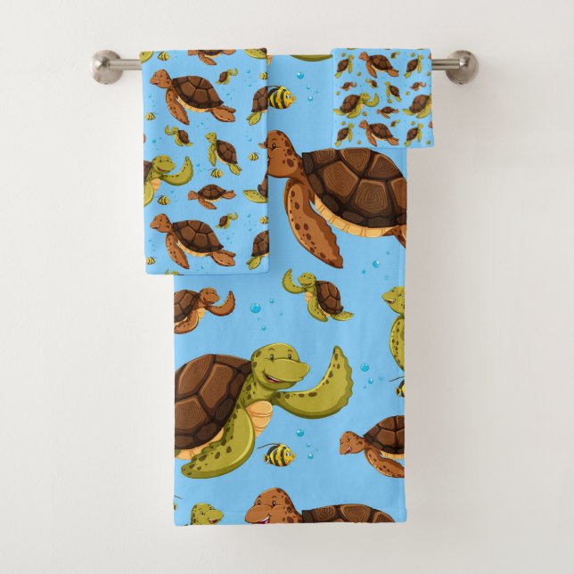Sea Turtle Pattern Bath Towel Set (Insitu)