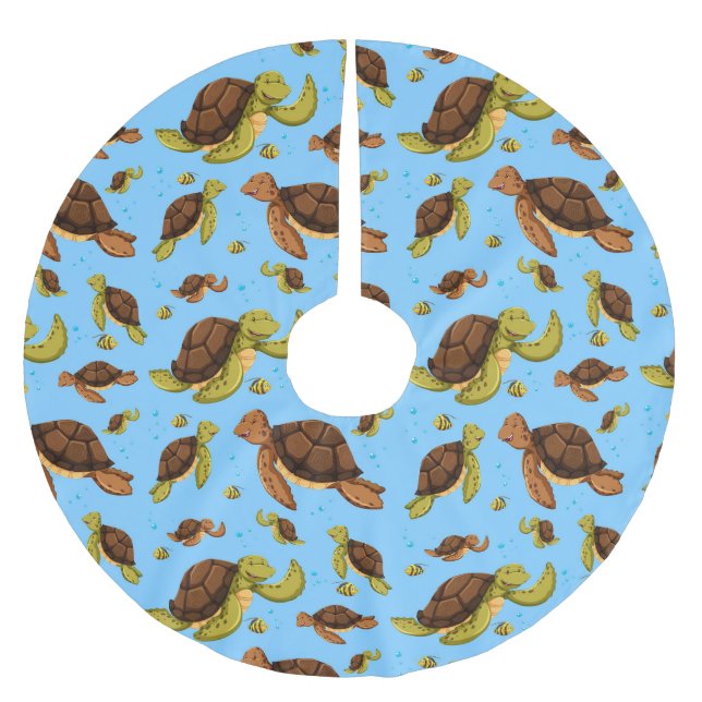 Sea Turtle Pattern Brushed Polyester Tree Skirt (Front)