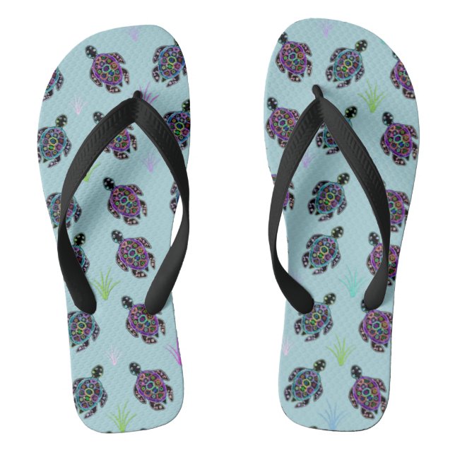 Sea Turtle Pattern Flip Flops (Footbed)