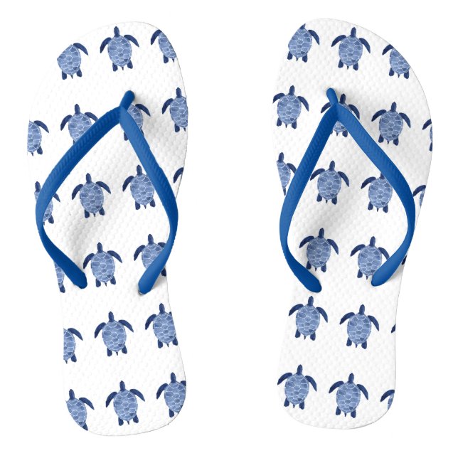 Sea Turtle Pattern in indigo Flip Flops (Footbed)