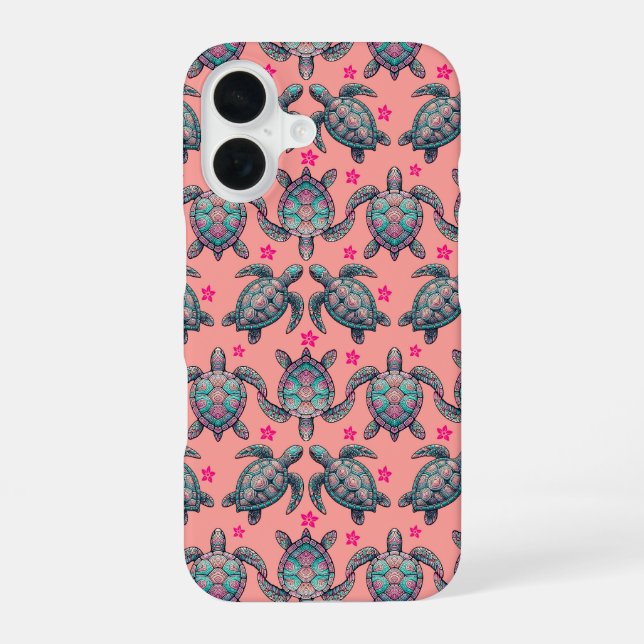 Sea Turtle Pattern iPhone 16 Case (Back)