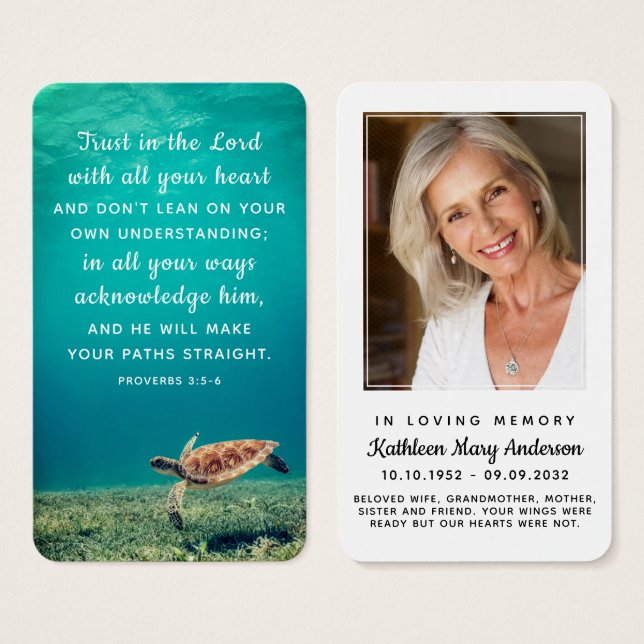 Sea Turtle Photo Remembrance Prayer Card (Front & Back)