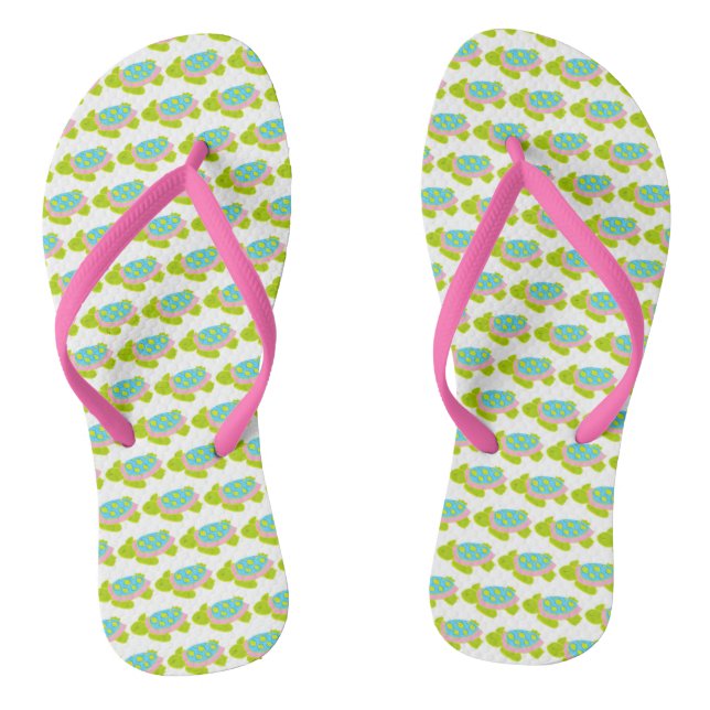 Sea Turtle Pink Strap Flip Flops (Footbed)