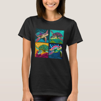 Sea Turtle Pop Illustration Colorful Animal Women T-Shirt