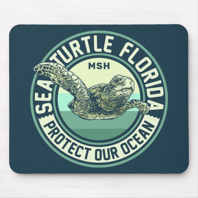 Sea Turtle Protection Custom Monogram Mouse Mat (Front)