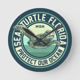 Sea Turtle Protection Custom Monogram Round Clock