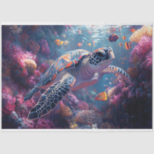 Sea Turtle Purple Coral Reef Decoupage Tissue Paper