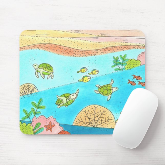 Sea Turtle Rainbow Beach Adventure Happy Place Mouse Mat (With Mouse)