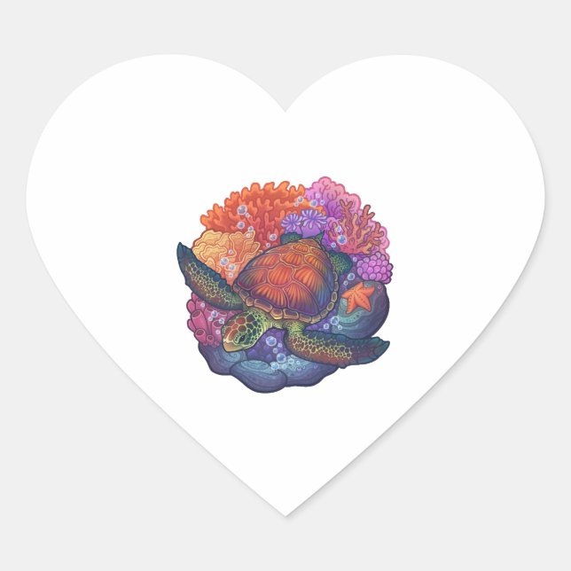 Sea Turtle Reef Heart Sticker (Front)
